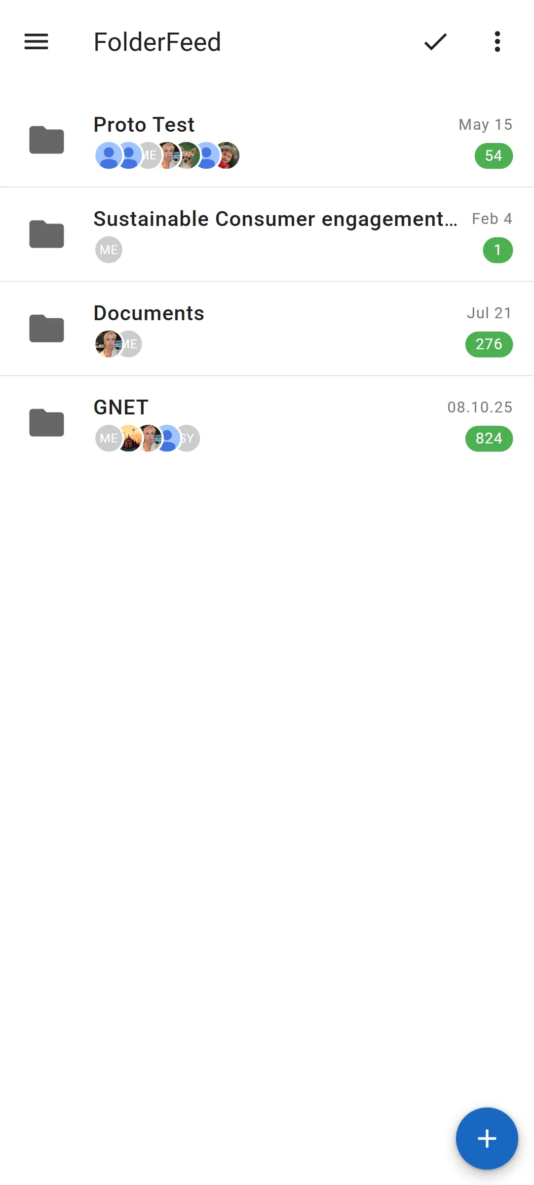 FolderFeed main screen